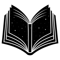 An open book with pages filled with stars and a galaxy