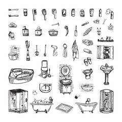 Bathroom Illustrations in Art Ink Style