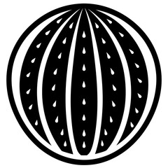 A black and white circular pattern resembling a sliced watermelon