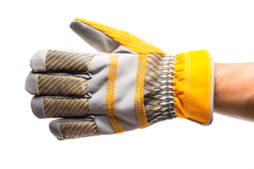 Work glove with yellow accents isolated on a transparent background