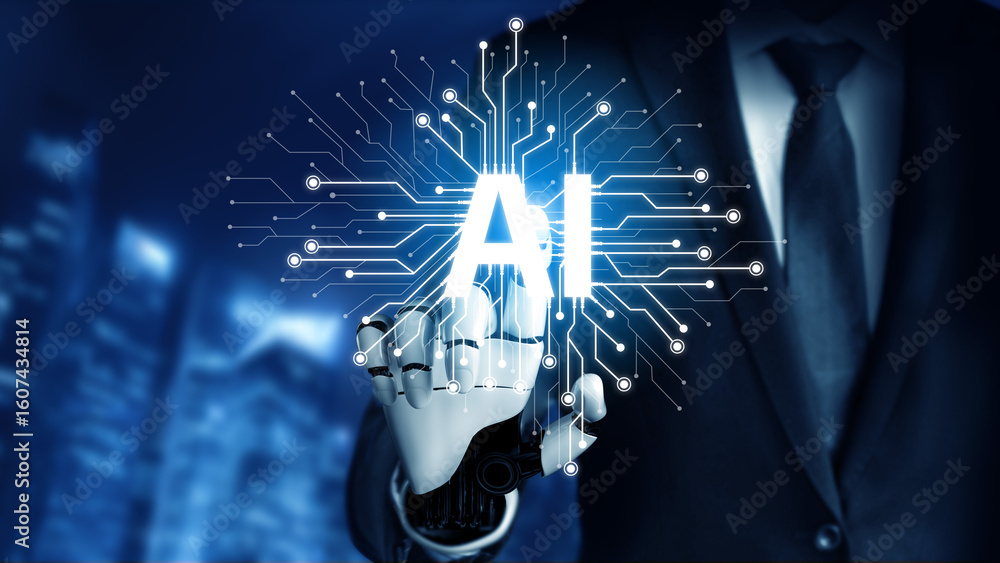 Poster ai assistant brain processor with llm technology, big data, machine learning, generative ai for busi