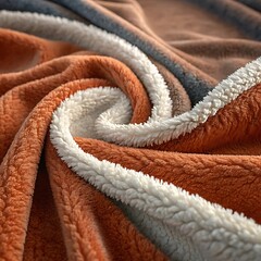 Soft brown fleece blanket with white sherpa lining cozy textile close-up high resolution photo