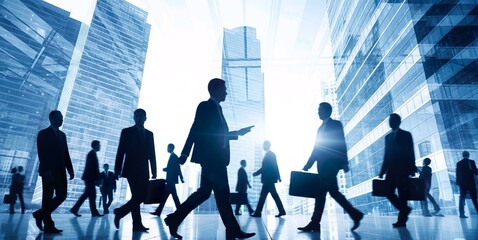 conceptual depiction of business professionals and financial sector employees, illustrating themes of human resources, enterprise resource planning (ERP), and digital transformation