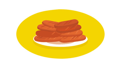 Delicious grilled sausage stack on plate food illustration bbq party summer picnic tasty meat dish vector