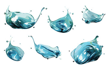  digital illustration, blue water wave, jets, liquid splash isolated on white background vector and illustration 