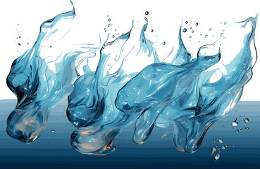  digital illustration, blue water wave, jets, liquid splash isolated on white background vector and illustration 