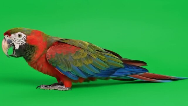 Colorful Harlequin Macaw Parrot on Green Screen