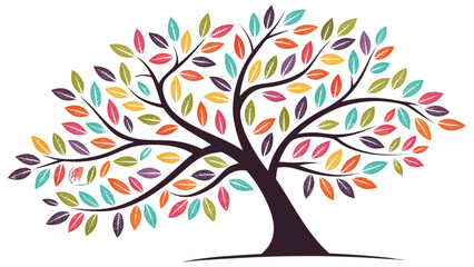 Colorful tree illustration vector graphic design for nature and spring season art and design with leaves 100