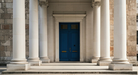Naklejka premium Elegant Blue Doorway with Classical Columns 1.