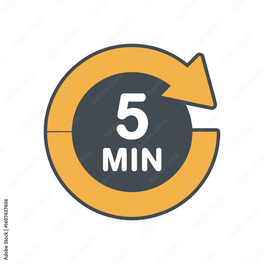 Poster quick 5 minute timer icon vector illustration: efficient time management, task completion, and produ