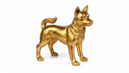 A golden dog statue standing on all fours with its tail curved upward&mdash;detailed with textured fur and lifelike musculature, symbolizing loyalty, elegance, and refined craftsmanship.