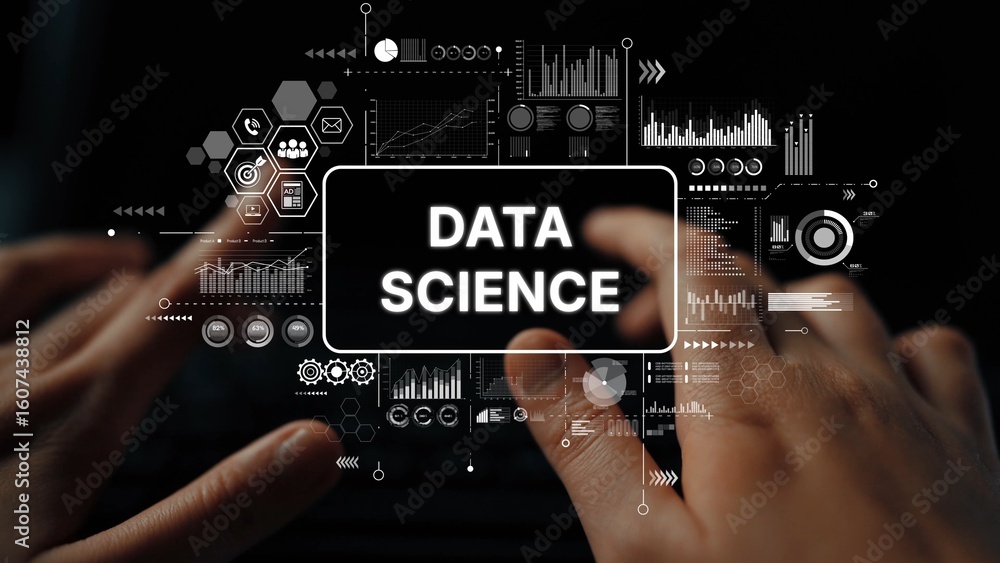 Poster innovative data science concept with visual analytics and business insights in a digital environment
