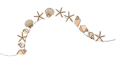 Decorative seashell and starfish border design in pastel colors  