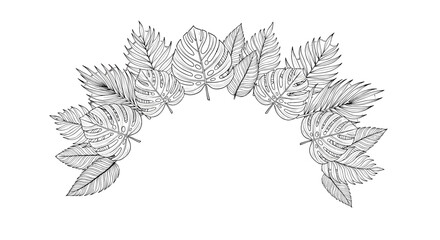 Decorative illustration of leaves arranged in an arch shape  