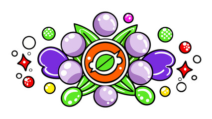 Colorful floral design with bubbles and abstract shapes in flat style  