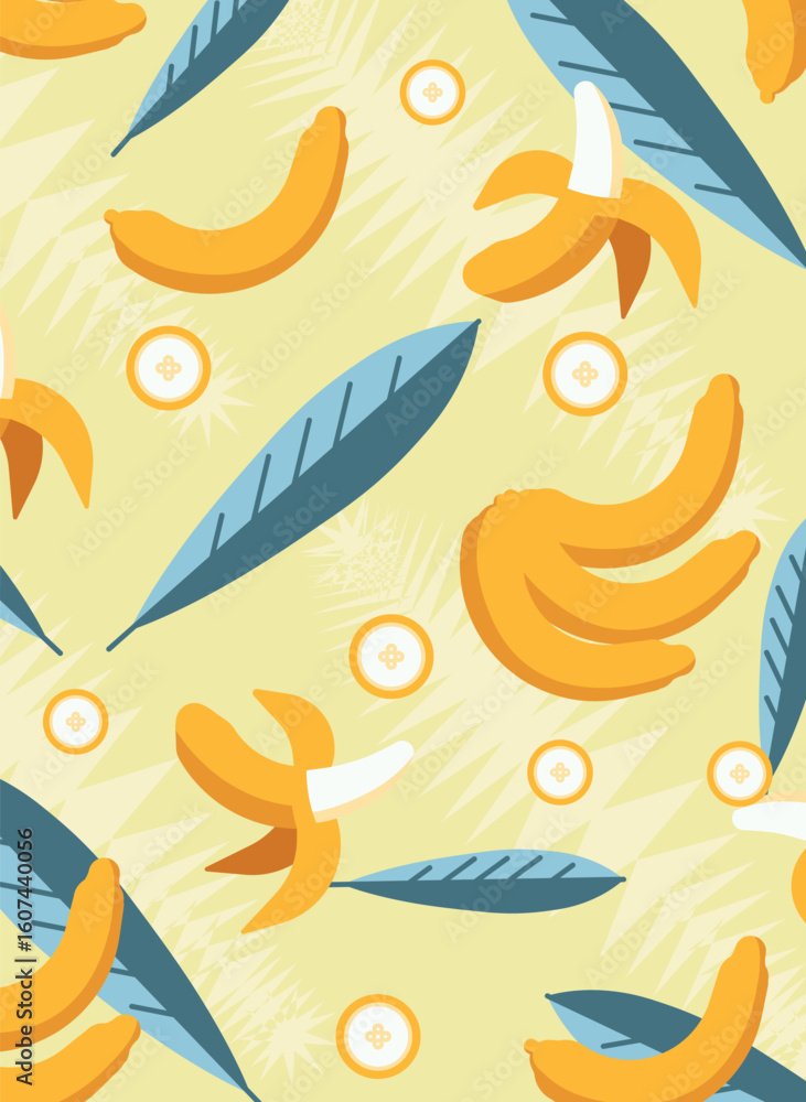 Poster banana fruits with leaves abstruct background vector design