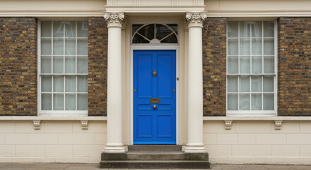 Naklejka premium Elegant Blue Doorway with Columns 7.