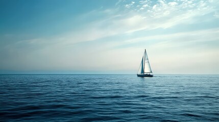Obraz premium Solitary sailboat on a tranquil ocean.