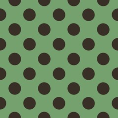 A series of evenly spaced black dots are arranged in a grid pattern on a green background, creating a simple and repetitive visual effect. 