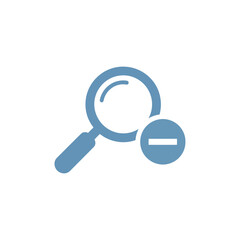 Blue flat design zoom out icon with a magnifying glass and minus symbol.