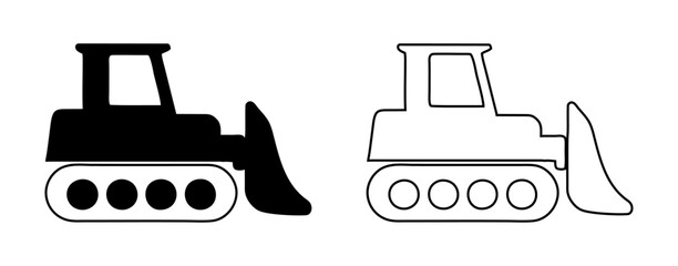 Black and white silhouette icons of a bulldozer on a white background