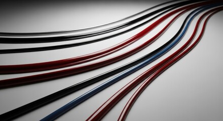 Wavy Lines of Black, Red, and Blue on a White Background, Abstract Composition