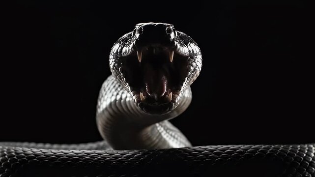 Black Mamba Snake in Striking Pose, Dark Background