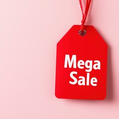 Bright Red Tag Featuring Mega Sale Banner on Pink Background