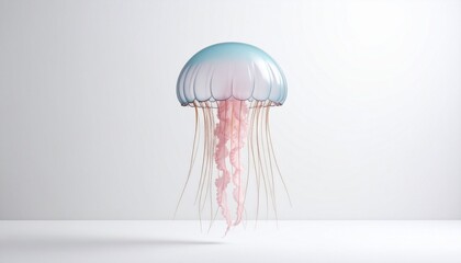 A delicate jellyfish-like sculpture with translucent tentacles and scalloped dome, floating against a white backdrop—evoking ethereal elegance, softness, and marine-inspired minimalism.