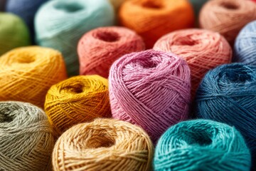 Colorful threads for crafts and sewing. Ideal visual display for topics related to sewing, embroidery, knitting and textile craft art.