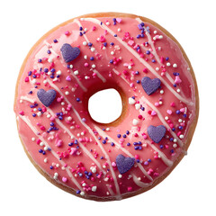 A donut with pink glaze and sprinkle. isolated on transparent background with clipping path. Valentine&rsquo;s Day donut dessert treat 