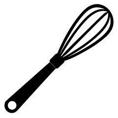 A black silhouette of a whisk isolated on a white background