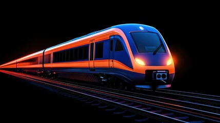 Naklejka premium Modern High-Speed Train on Tracks at Night with Motion Blur