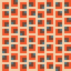 Pattern created from orange, brown and blue-grey squares on a cream background