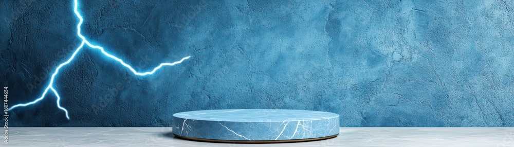 Poster abstract blue background with lightning and circular platform