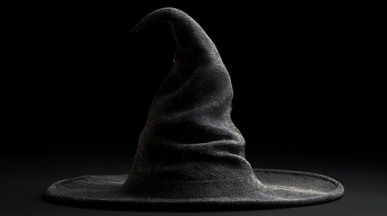 elegant witch hat on black background .