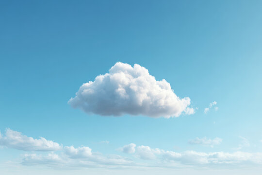 photorealistic ultraminimalistic depiction of pristine blue sky featuring single white cloud