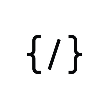 Minimalist black programming code icon featuring curly braces and a forward slash a symbol for web development.