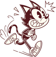 Vintage Cartoon Cat Running with Exaggerated Expression a Nostalgic and Playful Illustration Style Artwork