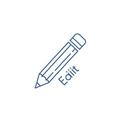 Minimalist blue line art icon of a pencil with an eraser and the word Ediit for editing.