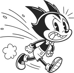 Retro Cartoon Character Escaping at High Speed with Exaggerated Expressions and Movement Lines