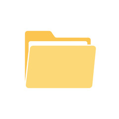 Minimalist yellow file folder icon with a tab flat design style for data organization.
