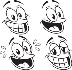 Collection of Cartoon Face Illustrations with Expressive Emotions Featuring Grinning Laughing Crying and Tired Expressions