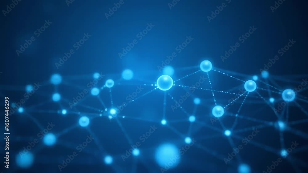 Poster abstract network technology background animation with blue glowing dots and lines