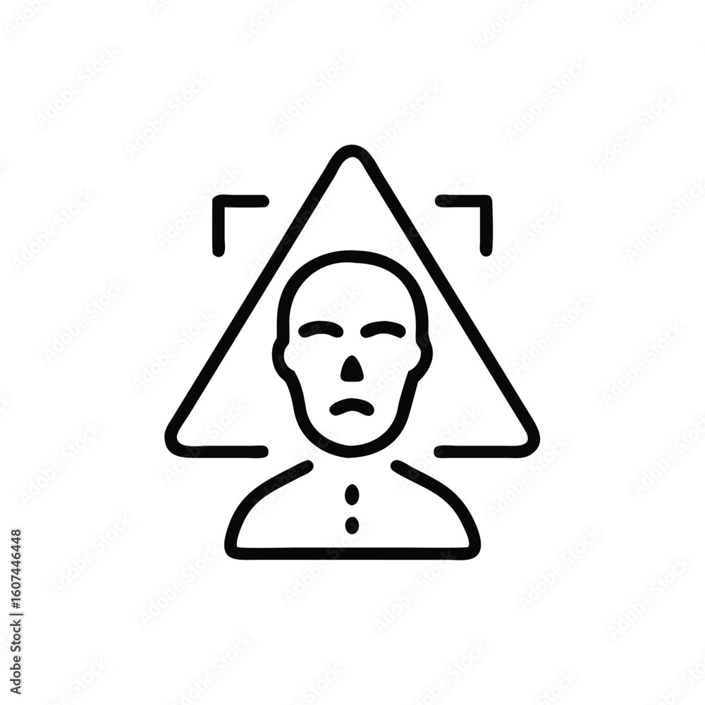 Poster outline icon a human face within a triangle warning symbol recognition