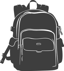 Detailed monochrome vector illustration of a backpack with straps pockets