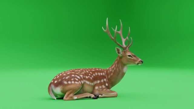 Deer Resting on Green Screen Background