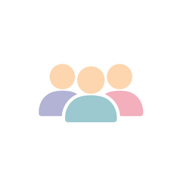 Pastelcolored abstract group icon of three faceless human figures.