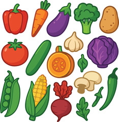 Colorful Vegetable Collection Vector Illustration