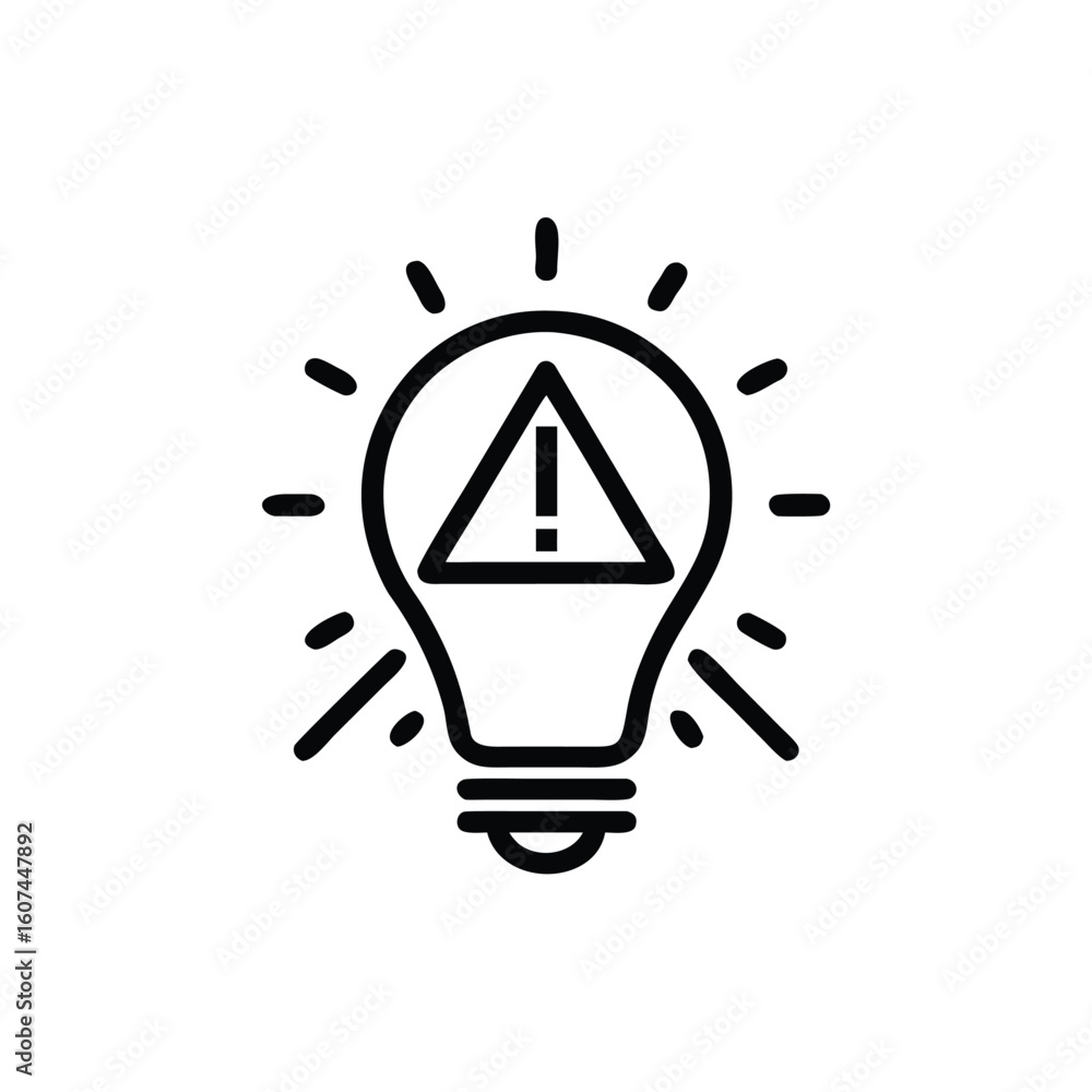Poster outline lightbulb with warning triangle exclamation mark danger alert